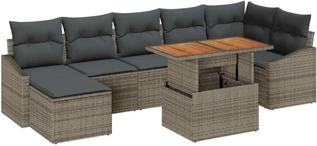 vidaXL 8-teiliges Gartensofa-Set aus Poly Rattan in Grau mit Kissen und Stauraum - Bild 1