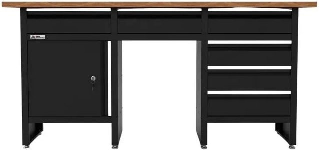Galaflor Werkbank mit Arbeitsplatte in Holzoptik und Schwarz mit 6 Schubladen und einer Tür, Breite: 60 cm - Bild 1