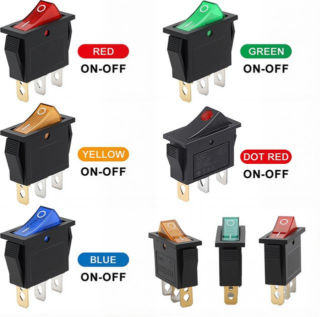 KCD3 Wippschalter mit Licht 2 Positionen 3 Pins 16A 250V / 20A 125V AC in Schwarz oder Multicolour - Bild 1