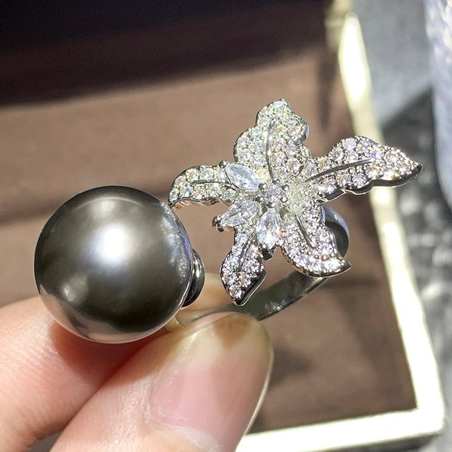 Huitan Hei Ringe, Perle, Silber, Damen - Bild 1