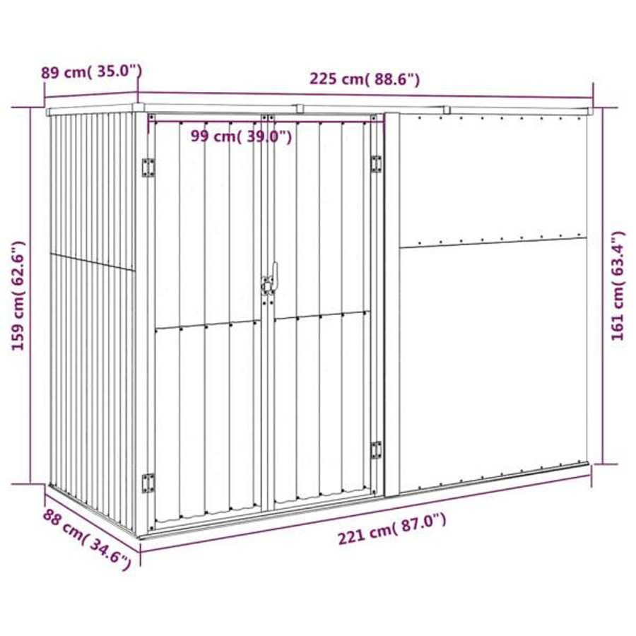 vidaXL Geräteschuppen aus verzinktem Stahl in Grau mit Schrägdach, B/H/T: 225 x 161 x 89 cm - Bild 2