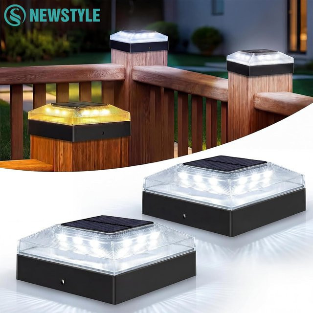4x4 Solar-Pfostenkappenleuchten Set in Schwarz für Garten und Terrasse, IP65 Wasserdicht, 3 Farbmodi, Passend für Vinyl, PVC und Holzpfosten, B/T/H: 10,6 x 10,6 x 4,3 cm - Bild 1