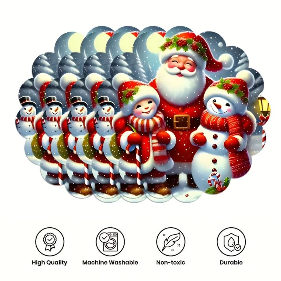VIKAMA 4-teiliges Weihnachts-Tischdecken-Set mit Tischsets und Untersetzern, wasserdicht, Design Weihnachtsmann und Schneemann, ideale Dekoration für deinen Esstisch und die Küche - Bild 2