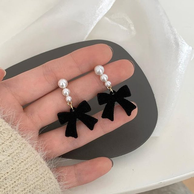 Fashion Maker 2 Fliege Ohrringe, Schwarz, Perle, Messing, Damen - Bild 1