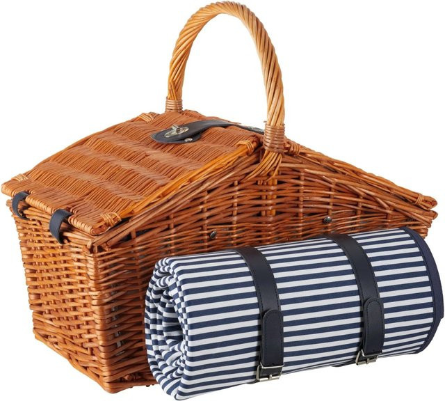 tectake Picknickkorb Usedom für 4 Personen aus geflochtener Weide in Braun mit Picknickdecke, integriertem Kühlfach und 20-teiligem Geschirrset, B/T/H: 46 x 30 x 43,5 cm - Bild 2