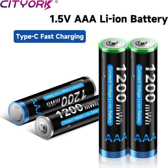 CITYORK 1,5V AAA Lithium-Ionen-Batterie mit USB-C Anschluss, wiederaufladbar, Schwarz - Bild 1
