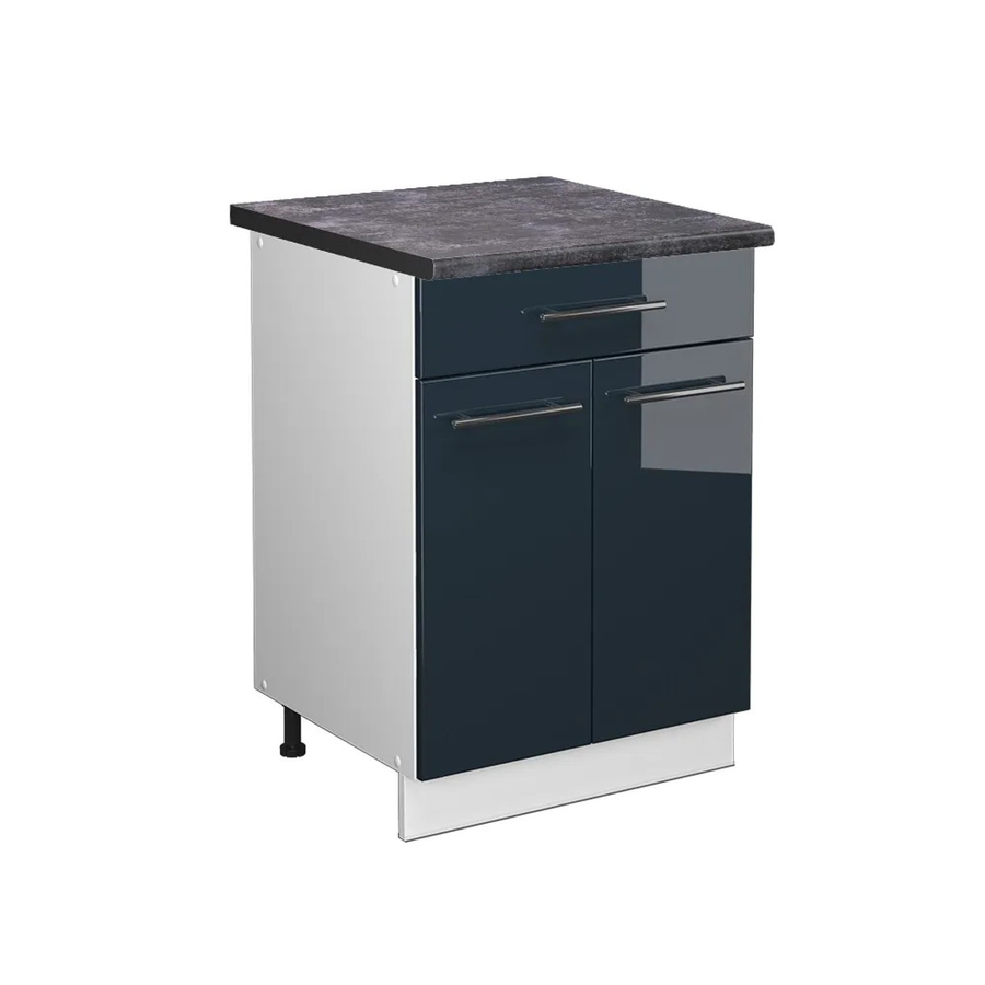 Vicco Küchenunterschrank Fame-Line mit Schubladen Weiß Dunkelblau Hochglanz und Arbeitsplatte Anthrazit Breite: 60 cm, Höhe: 82 cm, Tiefe: 51,6 cm - Bild 3