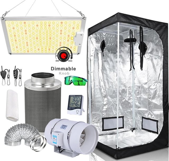 Growzelt Growbox Hydroponik-Anbausystem mit LED-Pflanzenlampen, 4-Zoll-Rohrventilatoren und Aktivkohlefilter - Bild 1