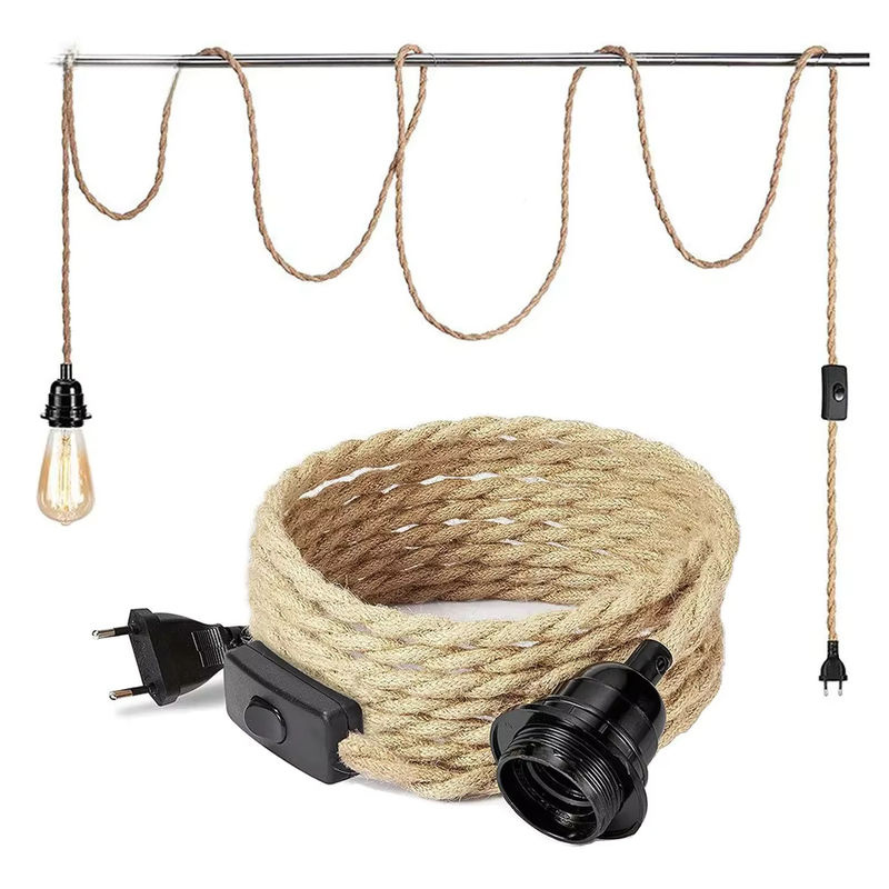 Genixgreen DIY Vintage Lampenkabel mit E27 Kunststoffsockel und Schalter, gedrehtes Seil-Elektrokabel mit 2 Kernen - Bild 7