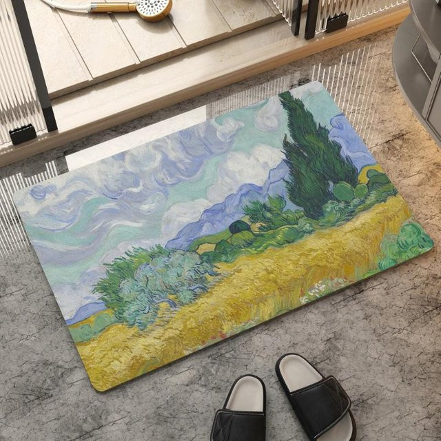 Retro Van Gogh Ölgemälde Bodenmatte aus Flanell, Saugfähiger Anti-Rutsch Teppich für Badezimmer und Schlafzimmer, B/T: 50 x 30 cm - Bild 1
