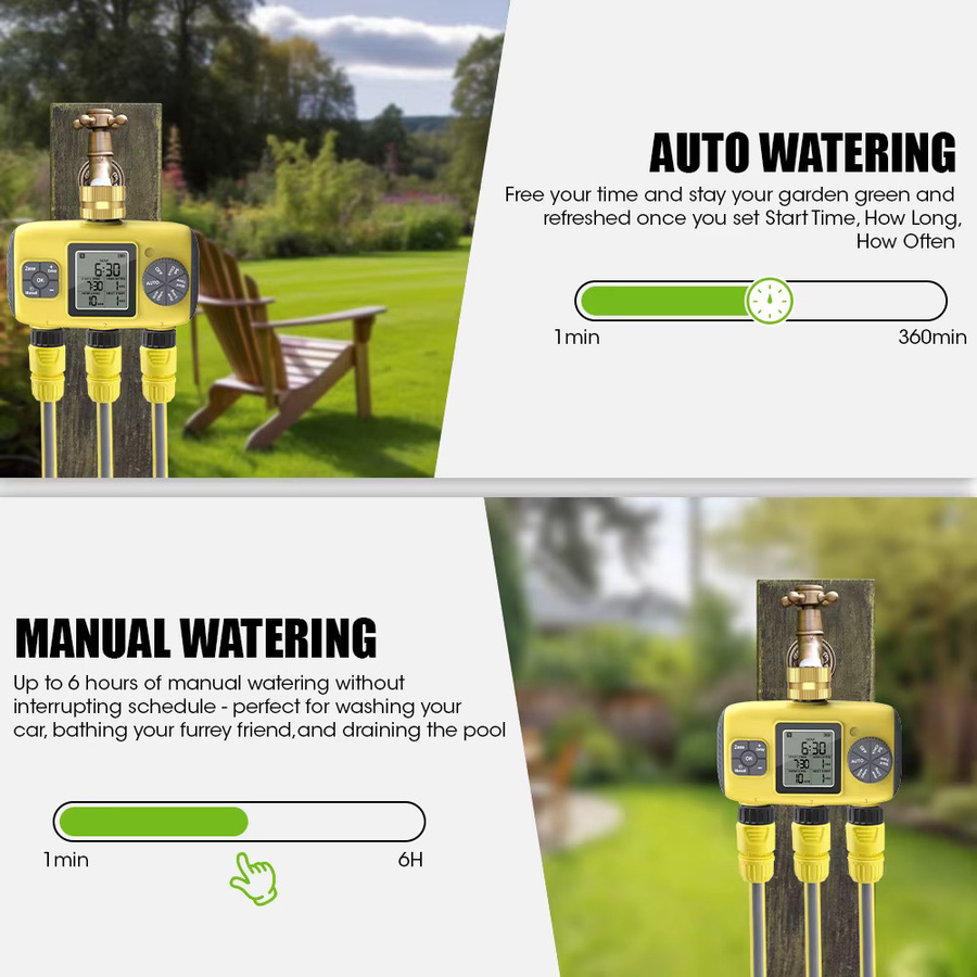 Insoma Automatischer 3-Ausgang Wassertimer für die Gartenbewässerung in Gelb - Bild 4