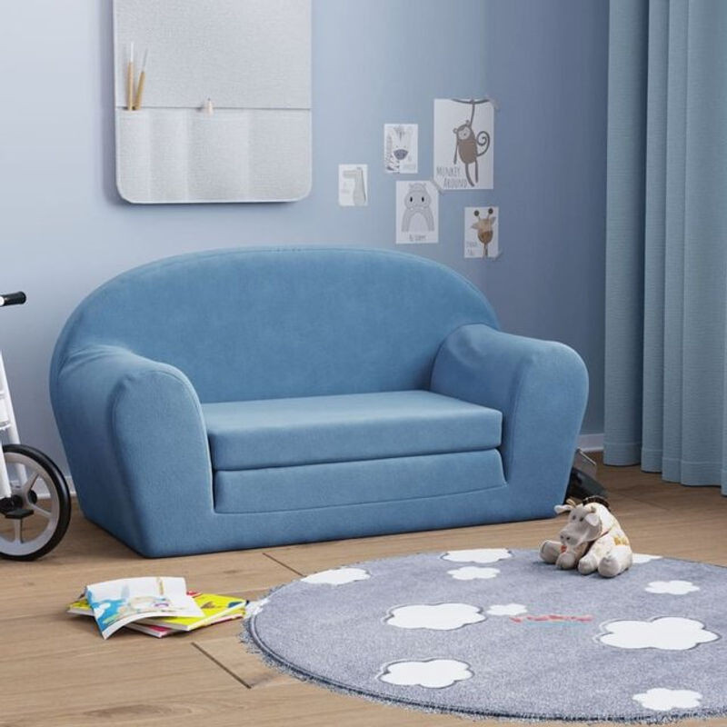 vidaxl Kinder-Schlafsofa 2-Sitzer Polsterbett aus weichem Plüsch in Blau - Bild 1