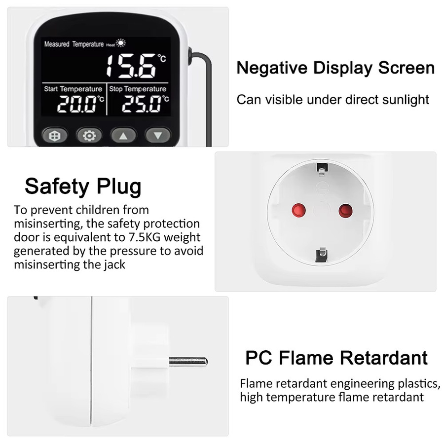 Digitaler Temperaturregler kebidumei mit Hintergrundbeleuchtung, Thermostatschalter für Heizung und Kühlung, 16 A, Farbe: Weiß - Bild 2