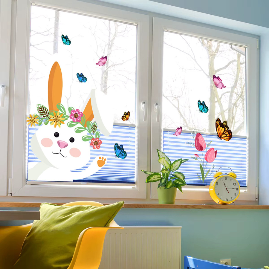 Huiran Ostern Fensteraufkleber mit Cartoon-Häschen und Eiern zur Party-Dekoration für Kinder - Bild 2