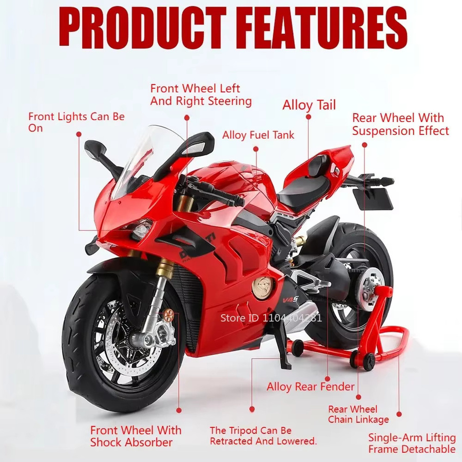 MAKEDA 1:9 V4S RR1000 Legierung Motorrad Modell, mit Beleuchtung, Metall - Bild 5