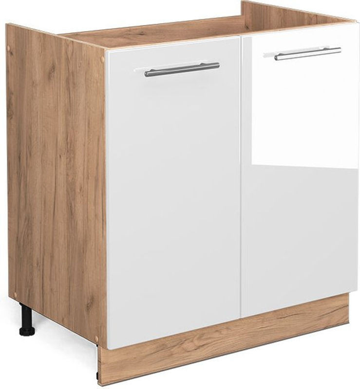 Vicco Spülenunterschrank Fame-line in Weiß Hochglanz mit Drehtüren, Breite: 80 cm - Bild 1