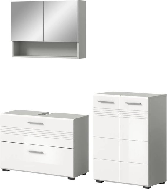 Inn.Furn Badmöbel-Set Carlo 3-teilig in Weiß und Grau Hochglanz mit Soft-Close - Bild 1