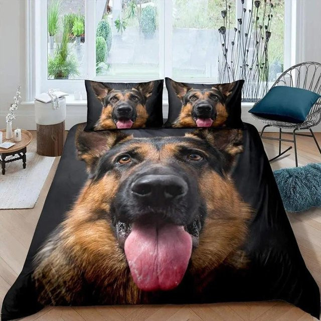 Bettwäsche-Set mit 3D Deutscher Schäferhund Motiv für Kinder, bestehend aus einer Bettdecke und zwei Kissenbezügen, Farbe Schwarz, B/H: 90 x 200 cm, Kissenbezüge: 50 x 70 cm - Bild 1