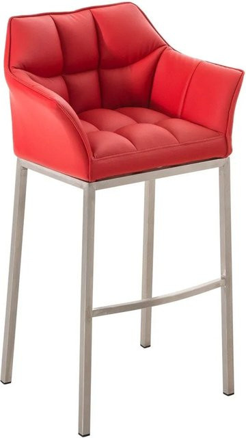 DELUKE Barhocker GIBEL Barstuhl aus Kunstleder in Rot mit silbernen Elementen, B/T/H: 64 x 48 x 110 cm - Bild 1
