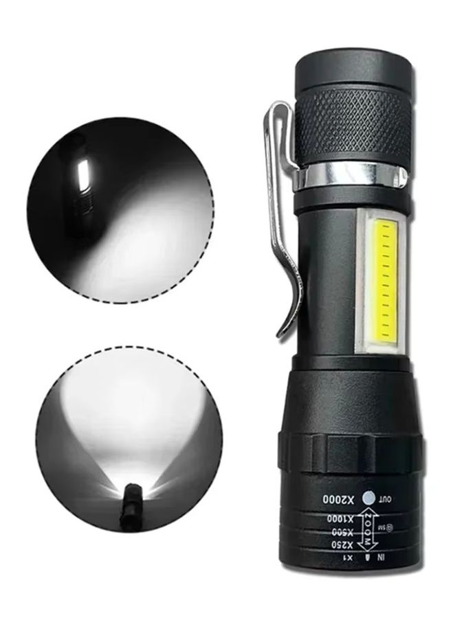 XIWANGFIRE Tragbare wiederaufladbare LED-Taschenlampe mit Stiftclip, zoombare wasserdichte Taschenlampe mit Seitenlicht für Outdoor und Camping - Bild 6
