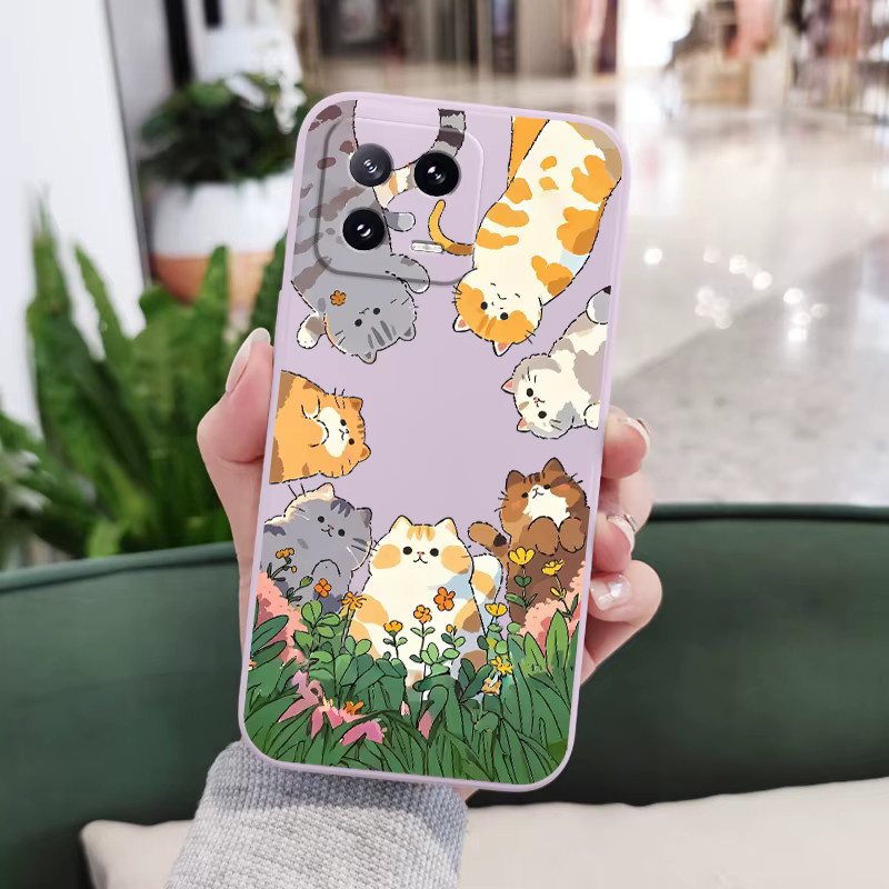 Silikon Handyhülle mit Katzenmotiv für Xiaomi Mi 11 12 13 14 15 Pro Max Lite in Purple und Multicolour - Bild 2