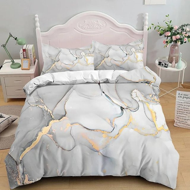 Bettwäsche-Set Your Warm Home mit abstraktem Marmor-Design in Grau und Gold, Microfaser, Single B/H: 140 x 210 cm - Bild 1