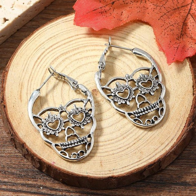 Global Finds Steckohrringe Totenkopf, Silber, Damen, antik silber - Bild 1