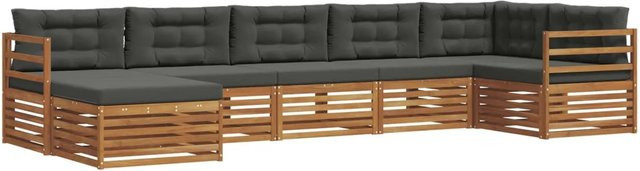 vidaXL Sofagarnitur 7-teilig aus Massivholz Akazie in Natur und Anthrazit mit L-Form und Latten-Design - Bild 1