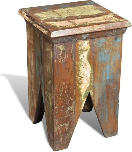 vidaXL Hocker aus massivem Altholz im Vintage-Stil, Multicolour, B/T/H: 45 x 30 x 45 cm - Bild 1