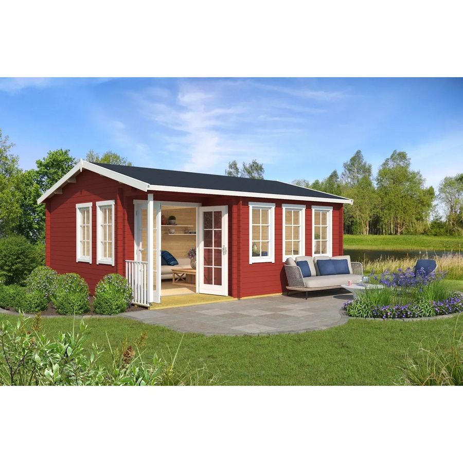 Lasita Blockbohlenhaus Sri Lanka Gartenhaus mit Satteldach in Rot, B/H/T: 600 x 285 x 321,8 cm - Bild 3