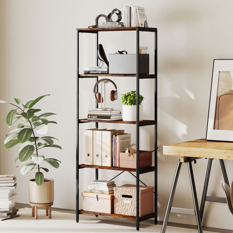 HOMCOM Bücherregal im industriellen Design mit 5 Ebenen und Metallrahmen, Farbe: Rustikal-Braun, B/T/H: 79 x 35 x 161 cm - Bild 2