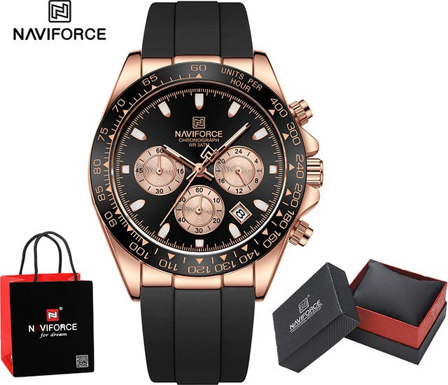 NAVIFORCE Chronograph Herren, Quarz, Silikonarmband, Schwarz - Bild 1