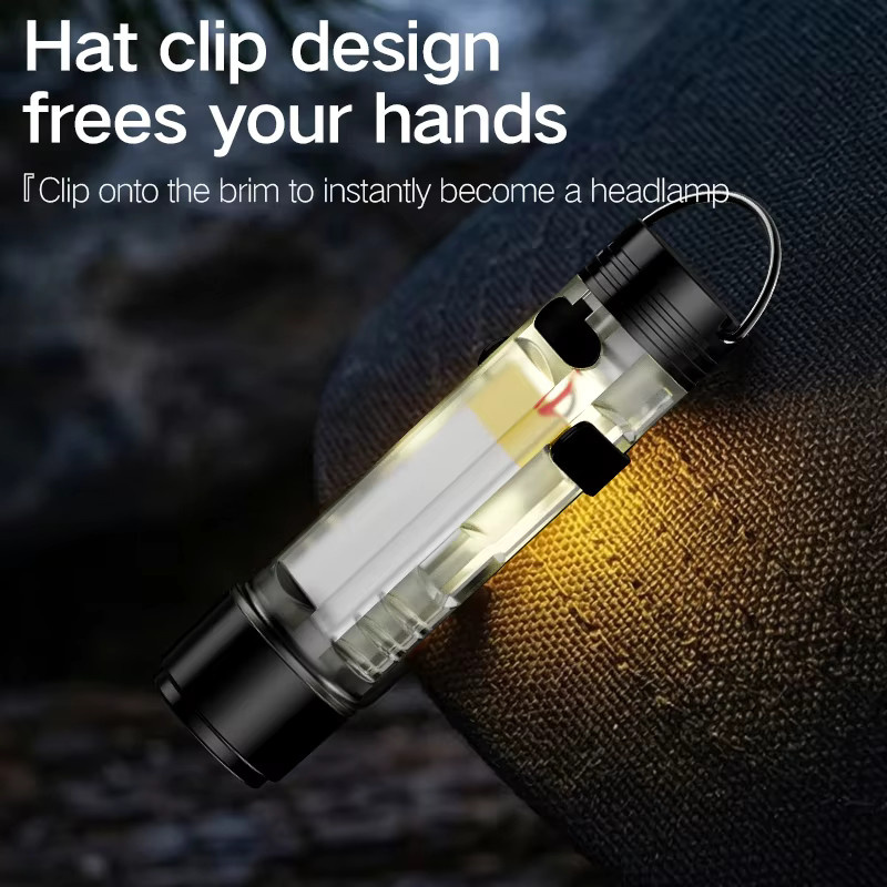 Multifunktionale Mini-Warnleuchte mit Blinkfunktion und Haken, tragbare Outdoor-Taschenlampe und Flutlicht in Schwarz - Bild 3