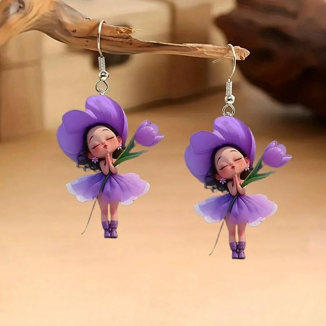 Ohrringe Acryl, lila Blume Fee, violett, Damen - Bild 1
