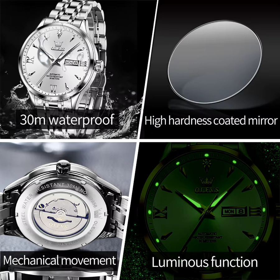 OLEVS Armbanduhr Automatik, Edelstahl, Diamant, Herren - Bild 6