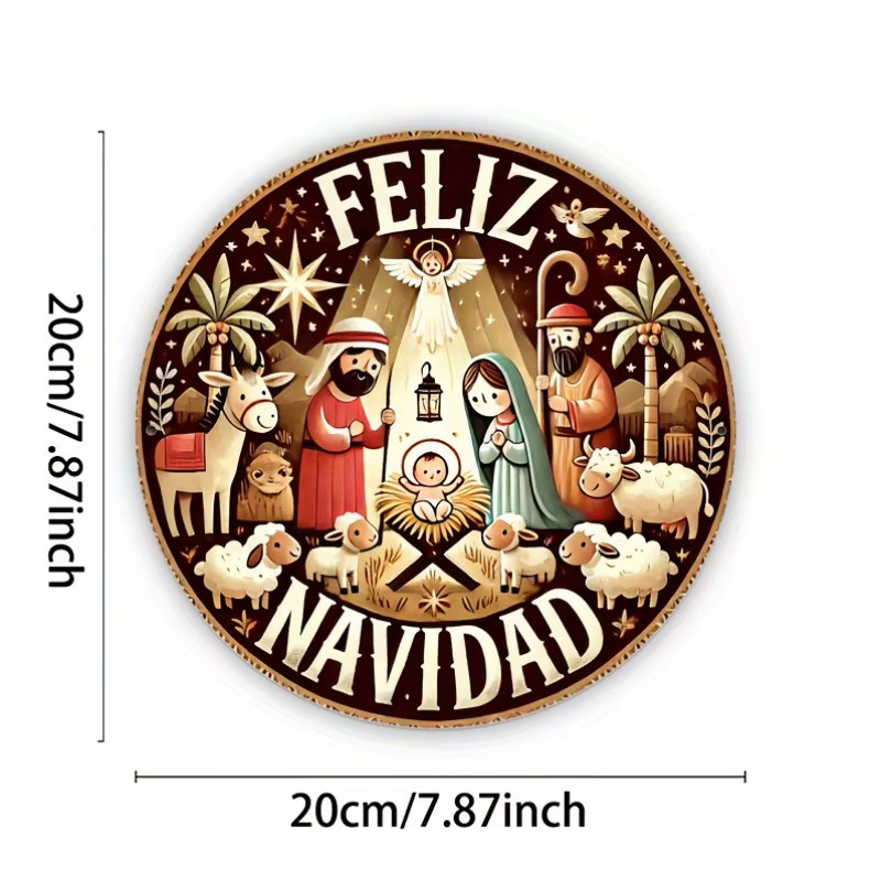 Potdemiel Feliz Navidad Weihnachts-Metallwandkunstschild aus Aluminium, rund, Mehrfarbig, Durchmesser: 20,3 cm - Bild 2