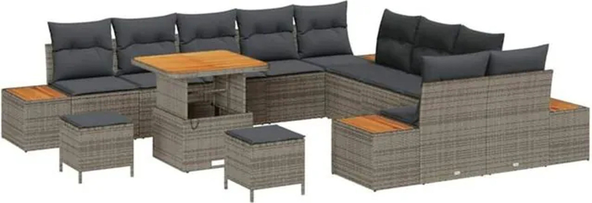 vidaXL Garten-Sofa-Set aus Poly-Rattan mit 13 Kissen in Grau - Bild 1