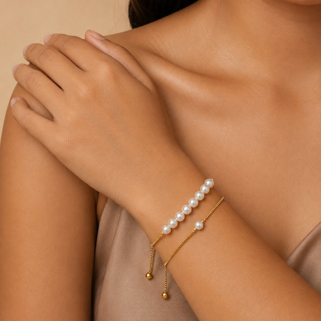 Erpels Kettenarmband, 14K Vergoldet, Perle, Damen - Bild 1