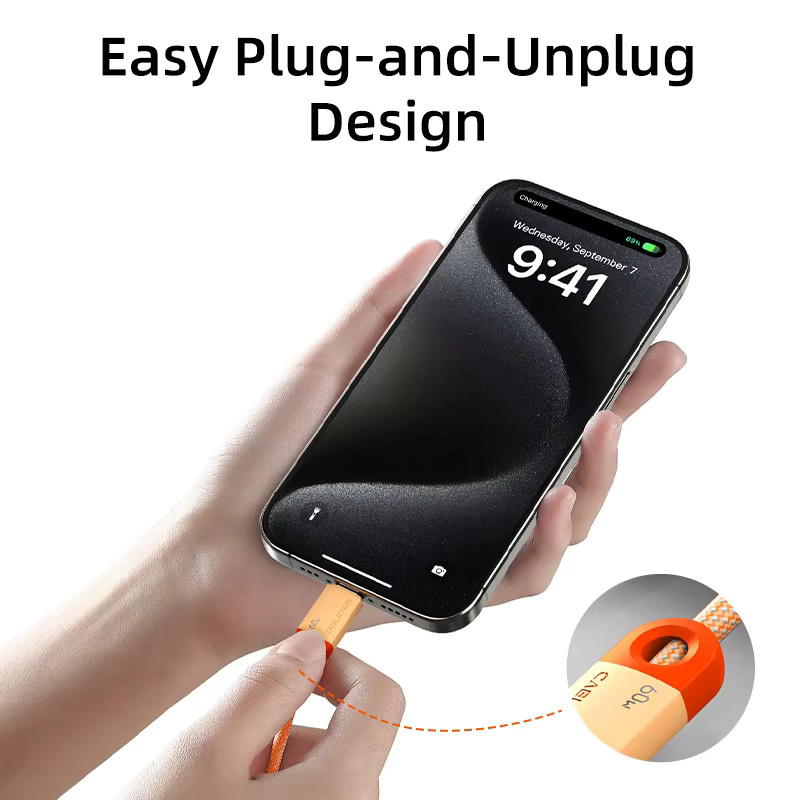 CABLETIME USB-C-Kabel in Orange mit 60W PD Schnellladefunktion und 480 Mbit/s Datensynchronisierung - Bild 3