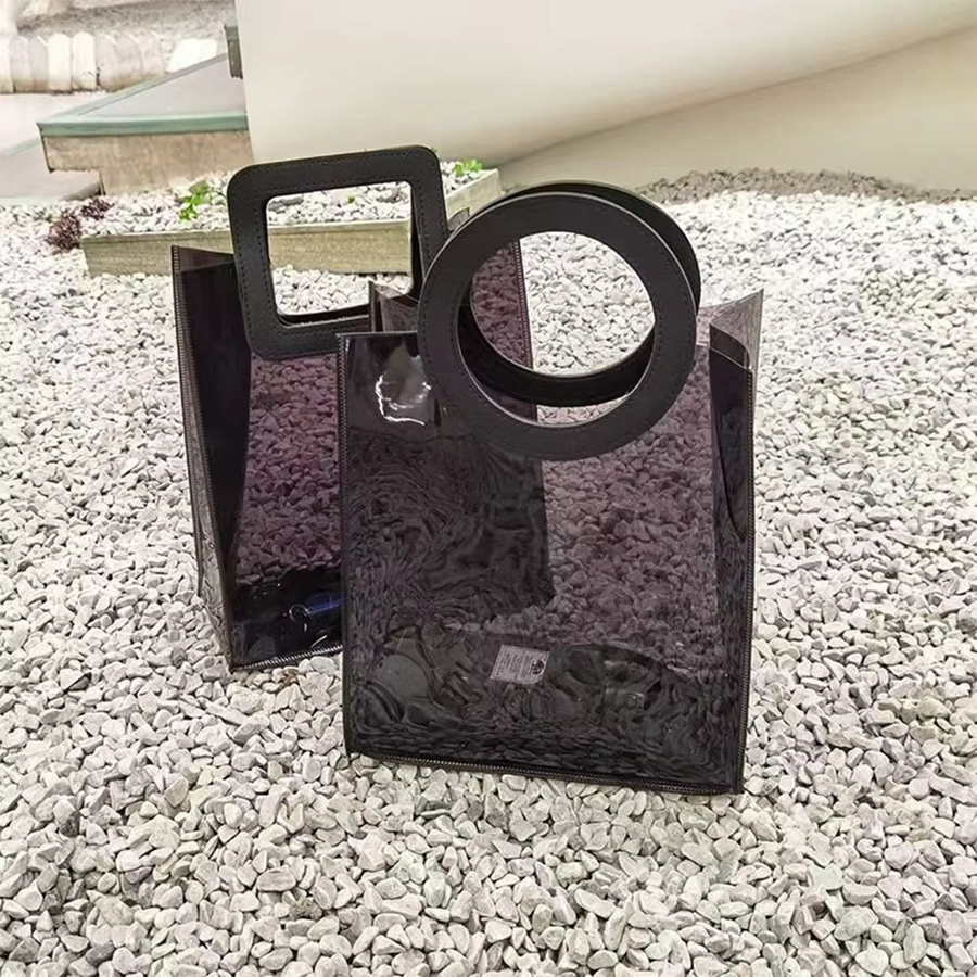 Wasserdichte transparente PVC-Einkaufstaschen in Schwarz als quadratische oder runde Aufbewahrungstasche - Bild 1