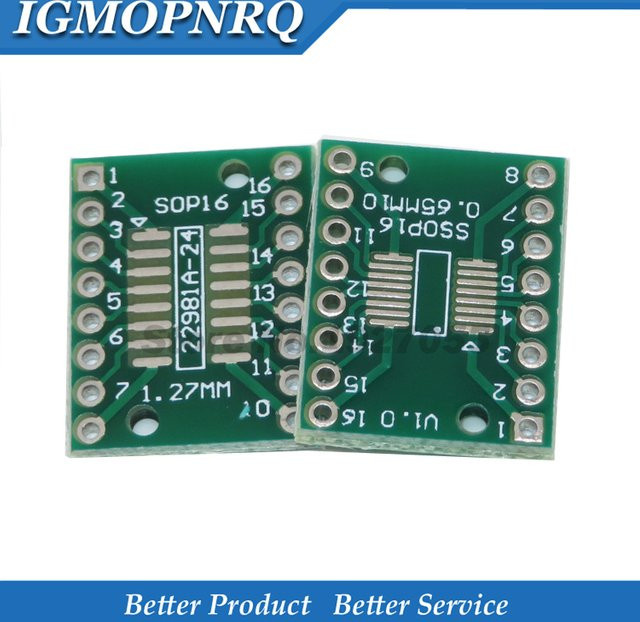 20er Set TSSOP16 SSOP16 SOP16 auf DIP16 IC Adapter Konverter Modul in Grün mit 0,65mm und 1,27mm Pitch - Bild 1