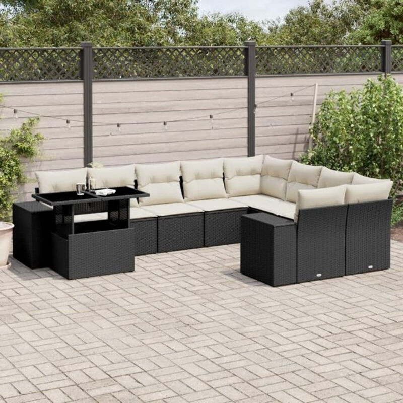 10-tlg. Garten-Sofagarnitur aus Poly-Rattan mit Kissen in Schwarz von vidaxl - Bild 1