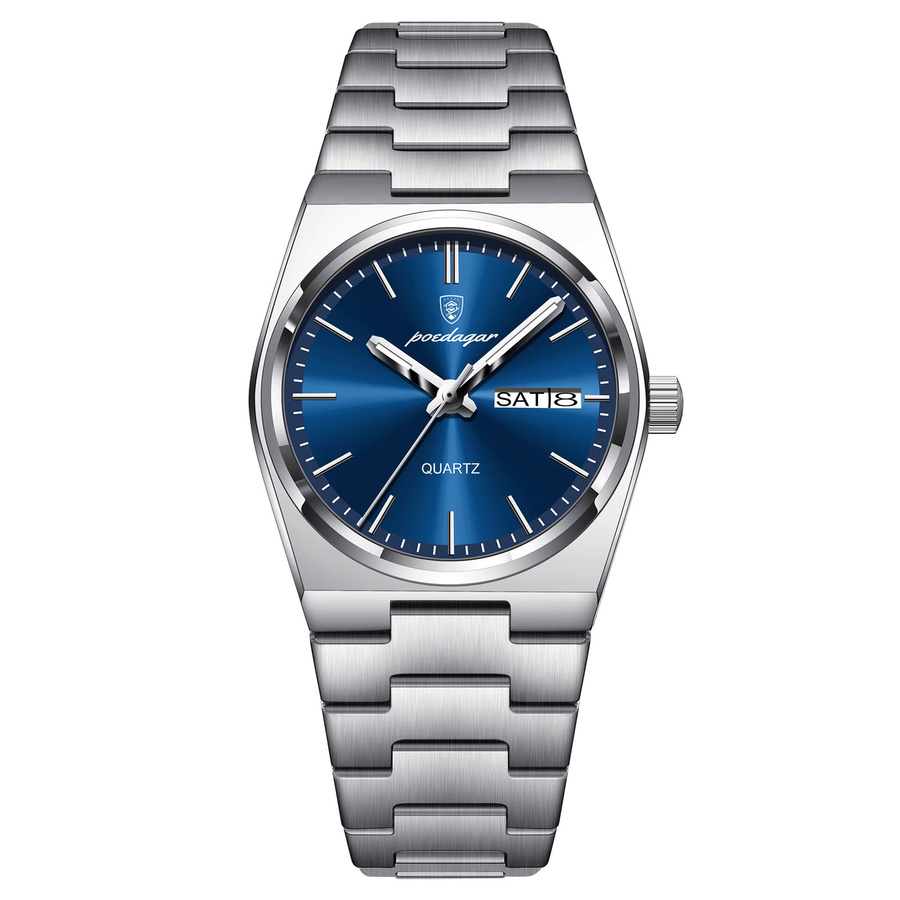 POEDAGAR Armbanduhr Quarz, Edelstahl, Blau, Damen - Bild 5