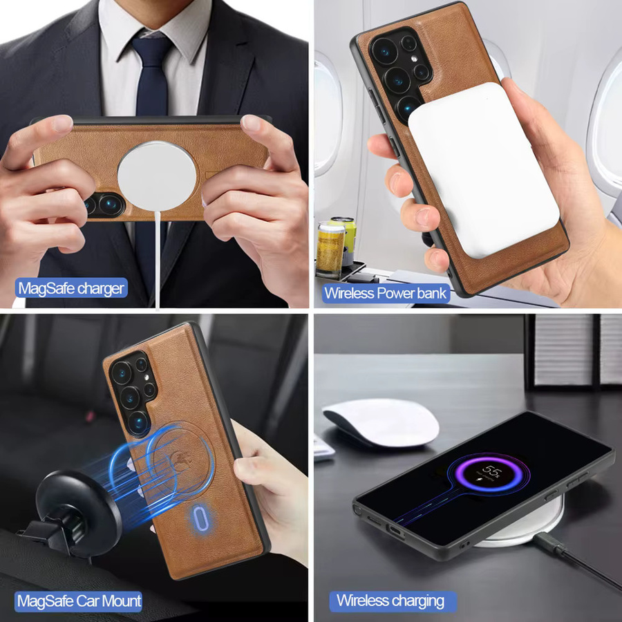 2-in-1 Magnetische Ledertasche für Samsung Galaxy S25 S24 Ultra S23 Plus mit 7 Kartenfächern in Rot oder Braun - Bild 3