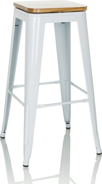 hjh OFFICE Barhocker VANTAGGIO HIGH WS ohne Armlehnen aus Stahl und Ulmenholz in Weiß - Bild 1
