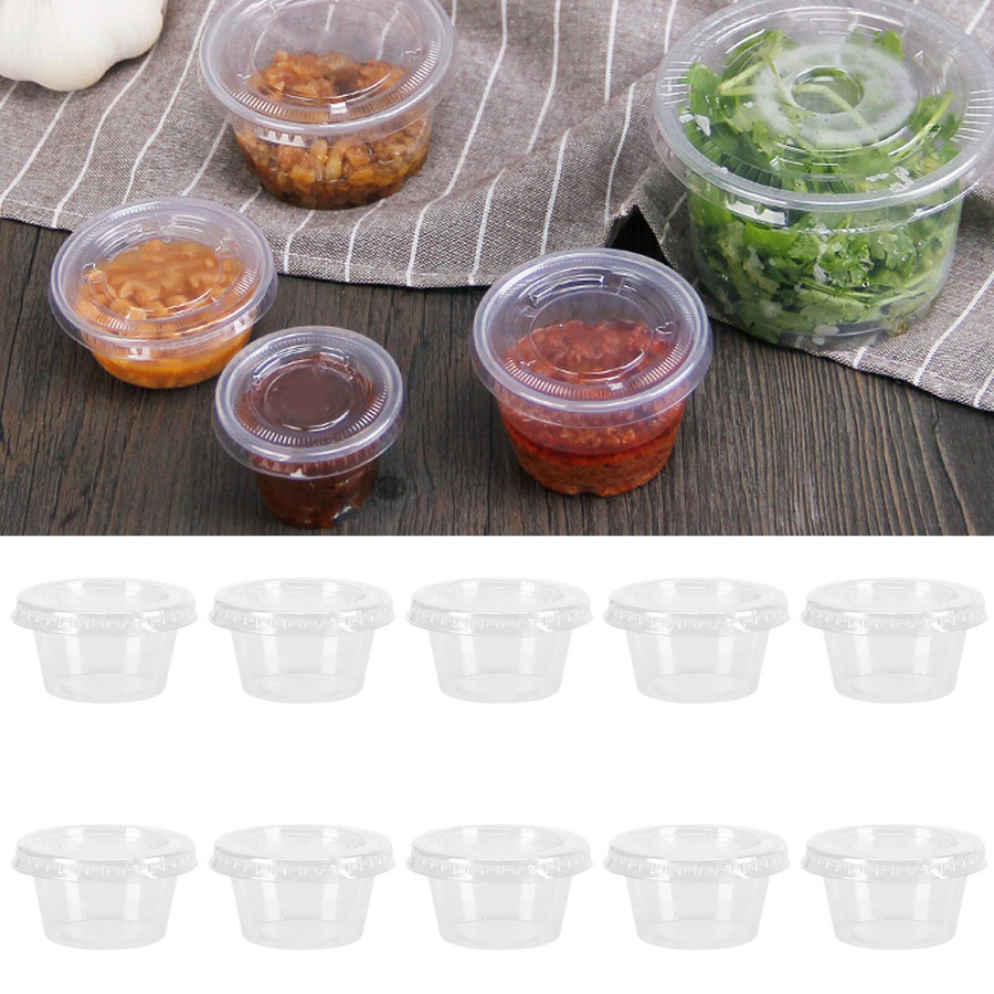 TOMTOP JMS 100 Stück Einweg-Sauce-Verpackungsboxen, rund, transparent, Gewürzbecher mit Deckel, 56 ml - Bild 2