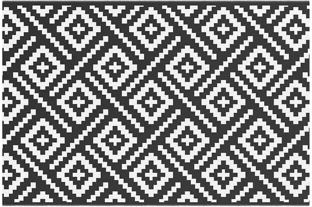 vidaXL Outdoor-Teppich ARAKIL in Weiß und Schwarz aus Polypropylen mit Jacquard-Muster, B/T: 120 x 180 cm - Bild 1