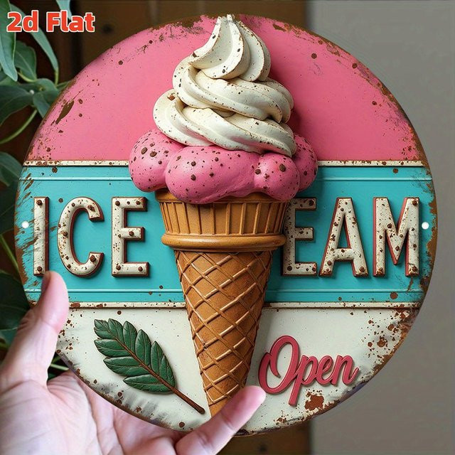 Potdemiel Ice Cream Sign Retro Wandkunst aus Metall in Mehrfarbig, Durchmesser: 20 cm - Bild 1