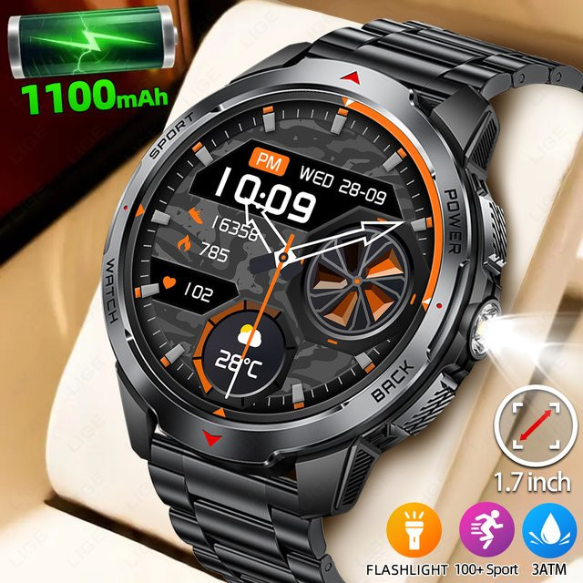 LIGE Smartwatch, Herren, Edelstahl, Schwarz, Kompass, 3 ATM - Bild 1