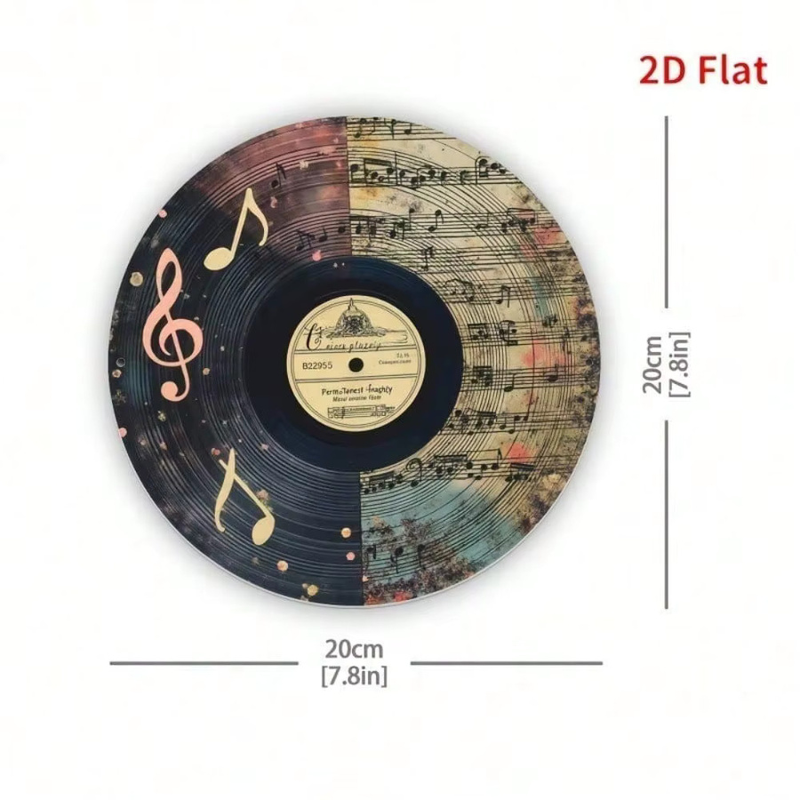 CIFBUY Metall-Wanddekoration Beats & Records, Multicolor, B/H: 20,3 x 20,3 cm, Vintage-Schallplattenschild mit Retro-Musiknote für drinnen und draußen - Bild 2